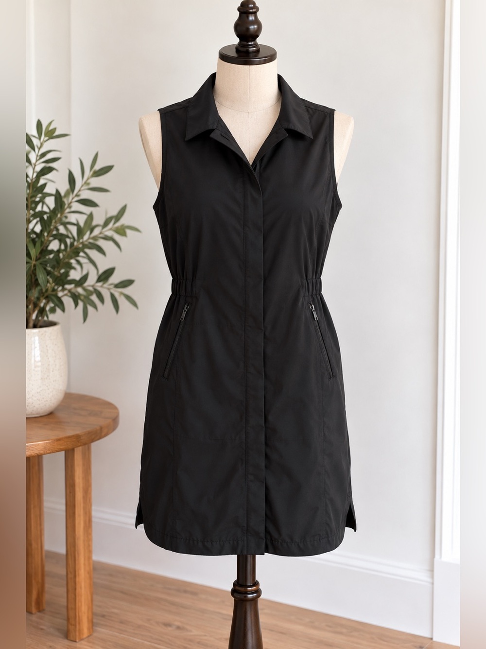 Lolë Black Sleeveless Zip Pocket Shirt Dress Medium Athleisure Travel
